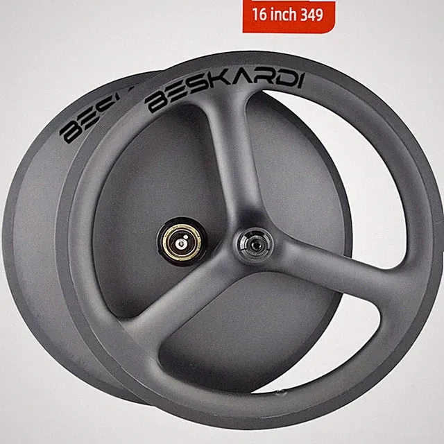 16inch 349 3 Spokes Brompton Bike Full Disk Carbon Wheelset 2-7Speed Rim Brake