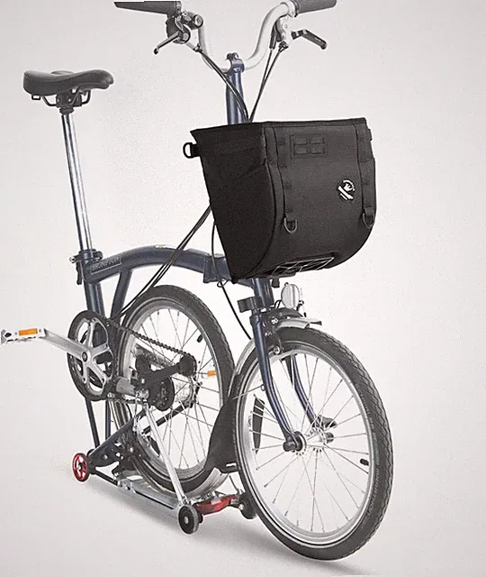 Folding Bike Front Basket Bag for Brompton & Dahon, Quick Release Frame Support